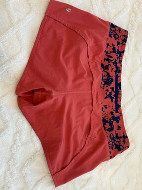 Lululemon Rust Red Athletic Skort with Navy Floral Waistband